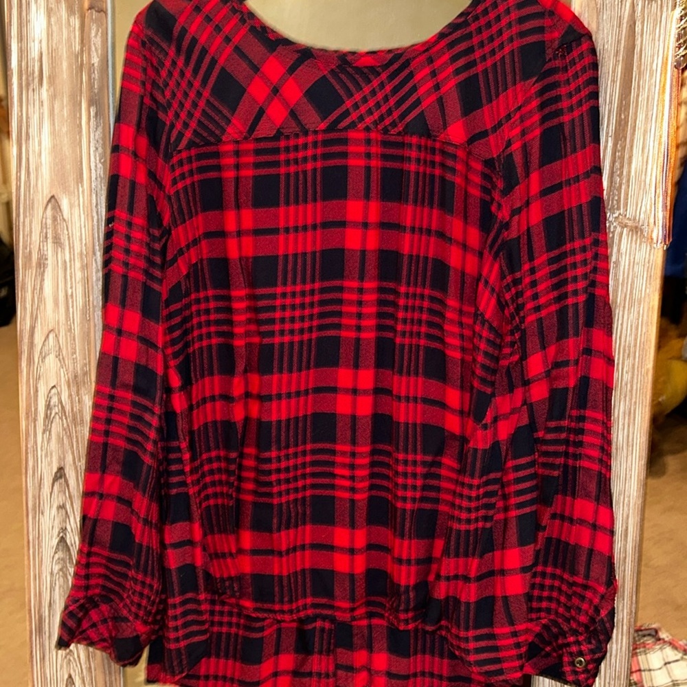 Size XL Devotion by Cyrus  red and navy blue plaid top